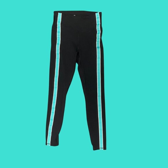 🏃‍♀️ Under Armour Black Leggings w/ Aqua Side Stripes | Size M - Picture 3 of 9